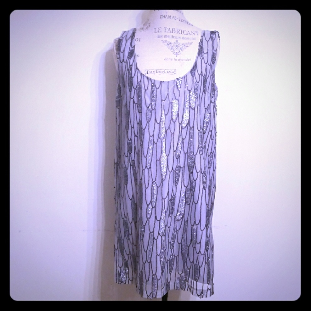 Evening dress, size L, silver and grey